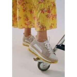 Atelier Free People Sz 38 Shoes Espadrille Sneakers Yellow Rattan White boho